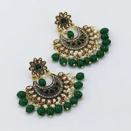 Indian Handmade Army Green Beads Earrings